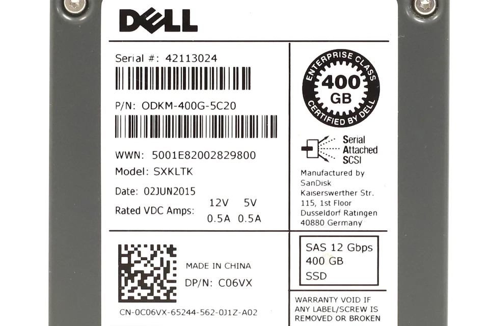 Dell SXKLTK 400GB 2.5" 12Gb/s SAS Solid State Drive Dell P/N: 0C06VX Tested - Image 2 of 2