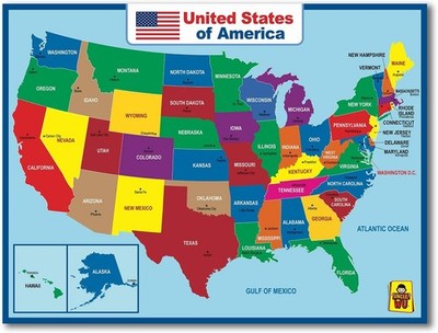 United State Map Laminated Poster -Double Side Educational Poster For Kids/Ad