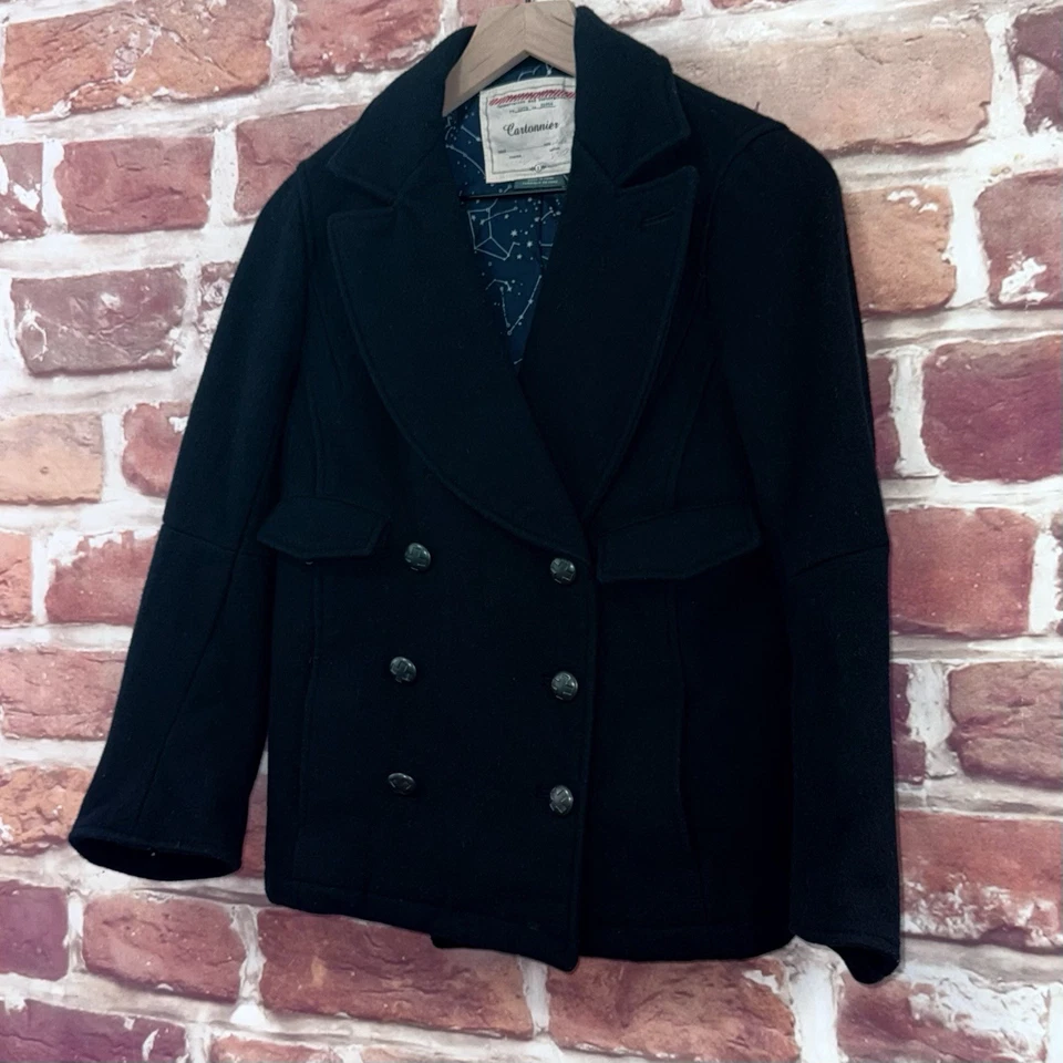Chaqueta con botones Anthropologie Cartonnier Peacoat para mujer 2 azul oscuro mezcla de lana Foto 3 de 4
