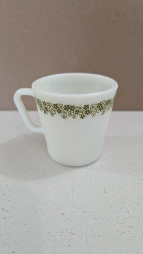 Vintage Pyrex Coffee Mug  Spring Blossom D-Handle. Milk Glass.