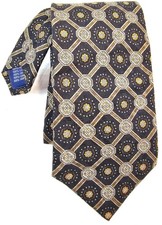 Meeting Street Handmade Silk Tie Brown  Gold Geometric Pattern