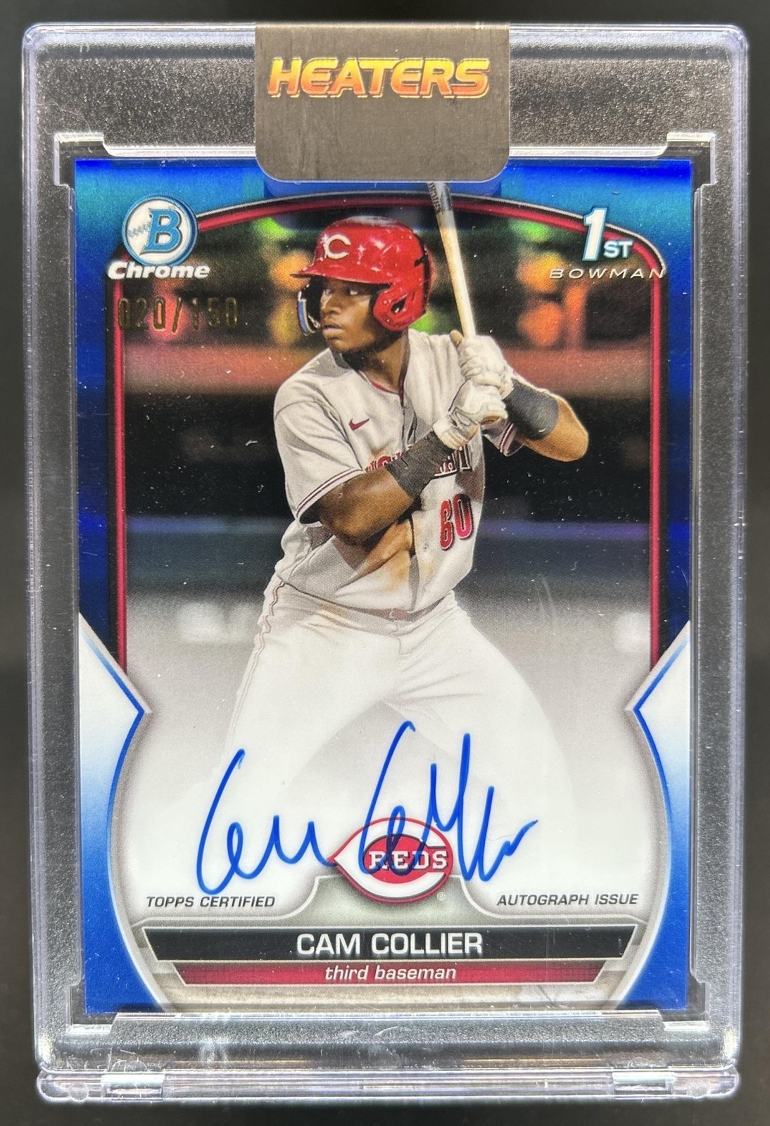 2023 Bowman Cam Collier Chrome Auto Blue Refractor 1st Prospect #/150 Reds