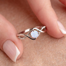 Vintage Round Cut Lab Created Opal Bridal Engagement ring 14K White Gold Plated