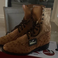 Vintage Ben Miller Womens 7.5 M Tan Ostrich Leather Western Cowboy Boots