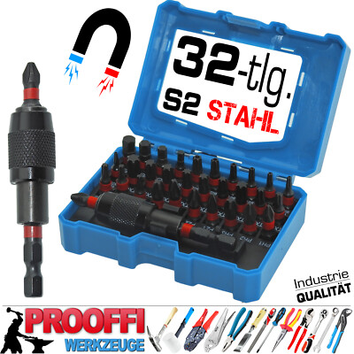 32-tlg Profi Kraft Power Bits Set Schraubendreher Box Neodym Magnet Bithalter SW