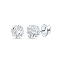 14K WeißGold Echtem Diamant Unisex Blumenmuster 5.5Mm Blume Set Ohrstecker 1/2