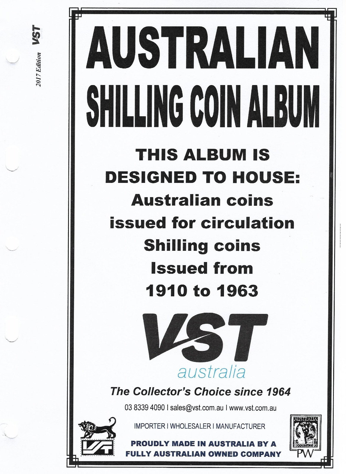 VST AUSTRALIAN 1/ COIN ALBUM SHILLING 1910 to 1963 with MINTAGES