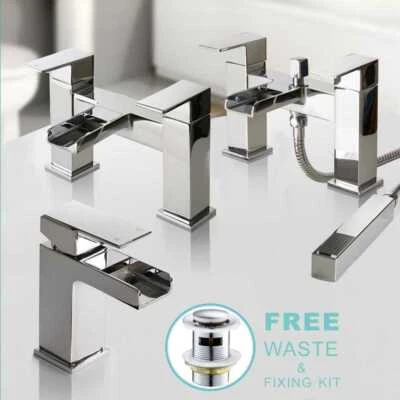 Waterfall Bathroom Taps Chrome Basin Mixer Bath Filler Shower Deck Tap Sets