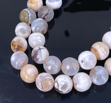 8mm White Cream Chocolate Fire Agate Faceted Round Gemstone Beads 15"