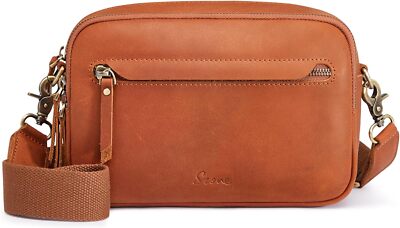 S-ZONE Genuine Leather RFID Blocking Crossbody Bags for Women Cell Cognac 