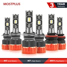 MOSTPLUS Combo LED Headlight H7+H7+H11 High Low+Fog Light Bulbs Total 240W