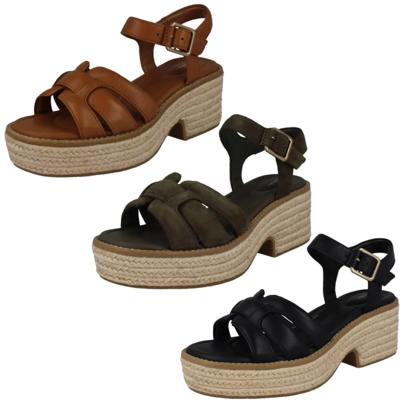 CLARKS Sandali Con Tacco A Cuneo In Pelle Casual 'Coledale Strap' Per Donne D Fitting