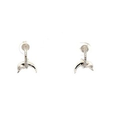 Sterling Silver Dolphin Earrings With CZ 1/2 x 5/8 Inch 