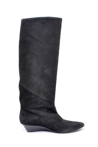 CLAUDIA CIUTI Black Suede Knee High Pointed Toe 1-5/8" Wedge Heel Boots Sz 7 M - Picture 10 of 11