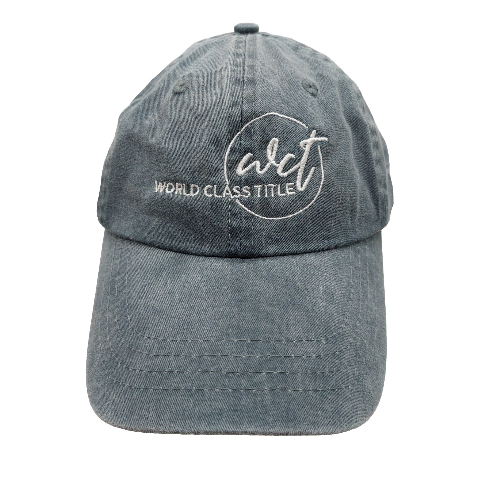 World Class Title Hat in Blue Gray White with Embroidered Buckle Strap WCT