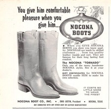 Nocona Boots Tornado Comfortable Pleasure Nocona Texas Vtg Magazine Print Ad