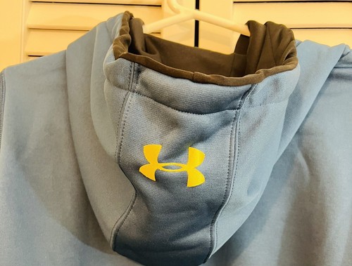 Under Armour Logo Youth XL Hoodie Pullover Blue Sweatshirt Front Pocket - Picture 3 of 9