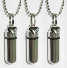 Set of 3 Lovely Silver Puffed Heart CREMATION URN Necklaces with Velvet Pouches