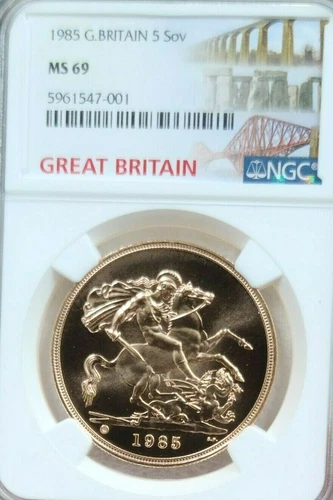 1985 GREAT BRITAIN GOLD 5 SOVEREIGN NGC MS 69 PQ HIGH GRADE BEAUTIFUL COIN