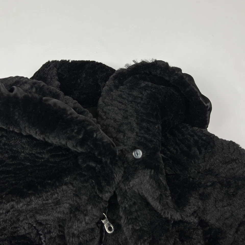 NILS 黑色人造毛皮垂褶披肩领全拉链夹克,尺寸 M — 第 2/4 张图片