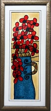 Avi Ben Simhon "Red Blossoms II"  Framed Hand Signed Israeli Art Floral New 