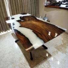 White Epoxy Resin Tops Handmade Furniture Dining Table, Custom Made Epoxy Decor