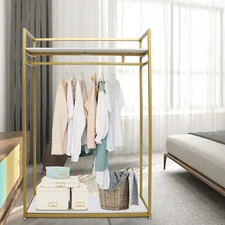 Freestanding Metal Clothes Rack Garment Rack Clothing Display Store 180cm Gold