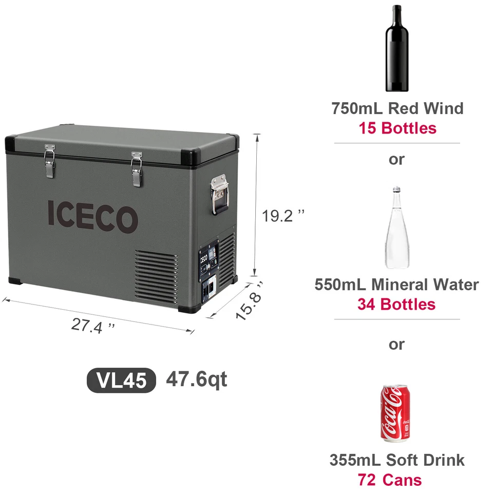 ICECO VL45 47QT Portable Freezer Fridge 12V Cooler Car Camping Truck With Cover - Image 4 of 4