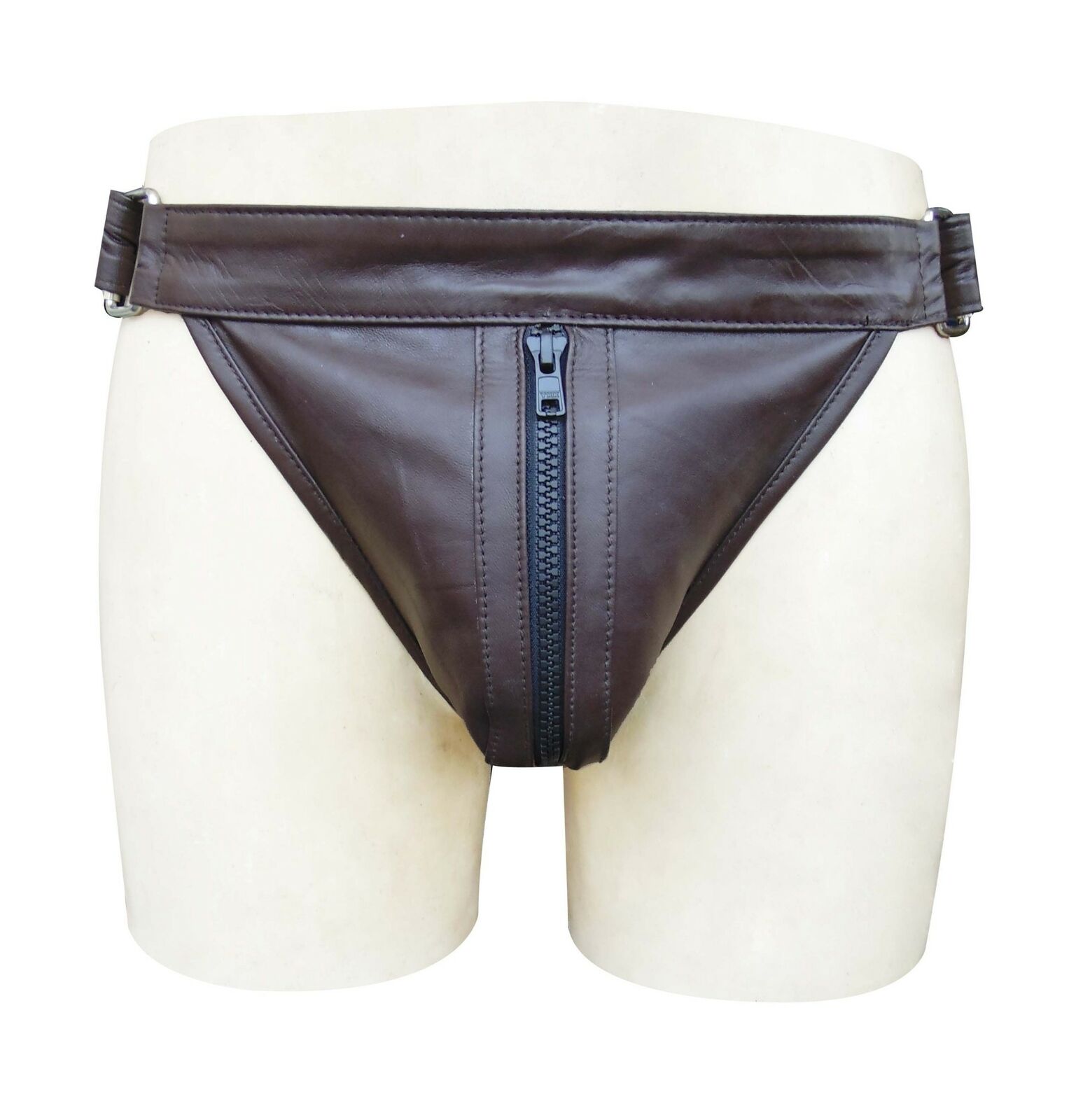 Menapos;s BROWN LEATHER Factory outlet Jocks Regular store JOCKSTRAP WITH FRONT ZIPPER CUST