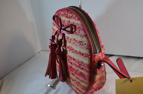 NWT Patricia Nash Ebbe Woven Straw Sibari Canteen Crossbody pink natural - Picture 3 of 5