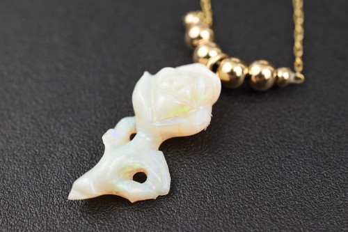 14K YG Chain w/ Gold Beads & Carved Rose Australian Opal 16" - 2.8g Gold - Picture 6 of 15