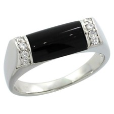Sterling Silver Black Onyx Ring w/ Brilliant Cut Cubic Zirconia Stones