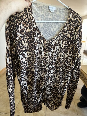 Jaclyn Smith Women Cardigan Sweater XL Cheetah Leopard Everyday Office Casual