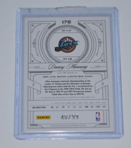 DANNY MANNING 2010 NATIONALE SCHÄTZE JAHRHUNDERT LILA UTAH JAZZ TRIKOTKARTE 40/99 - Bild 2 von 2