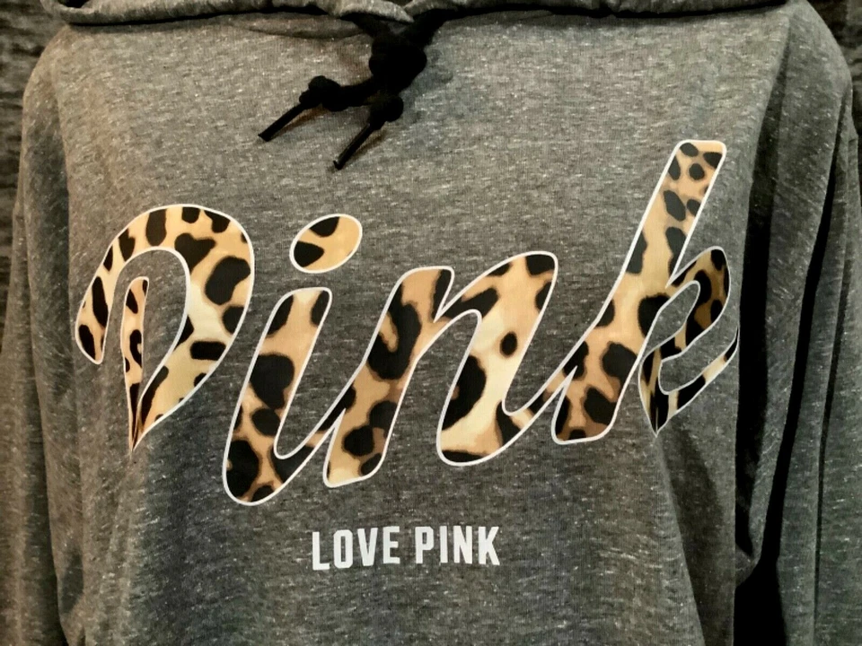 Victoria's Secret Rosa Leopardo Campus Sudadera con Capucha Camiseta Brezo Gris Nieve M Nueva con Etiquetas Foto 4 de 4