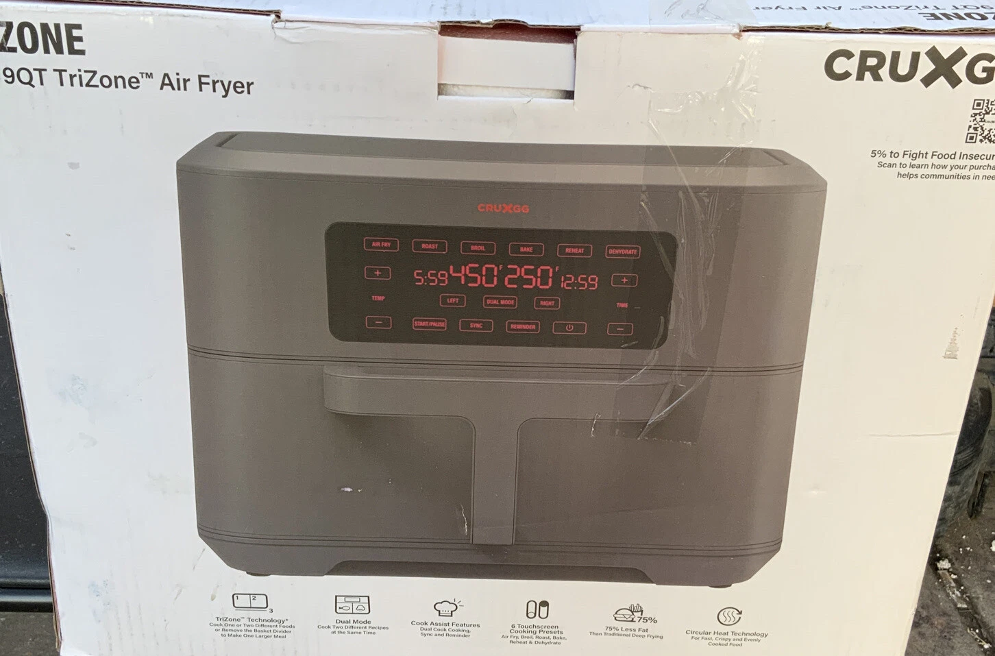🍏 CRUXGG,Zone,9 Qt trizone,Air fryer,Distressed box ‼️
Opens in a new window or tab