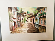 Gonzolo Ruiz 1984 MEXICAN TOWN STREET SCENE ORIGINAL WATERCOLOR PAINTING 8x10"