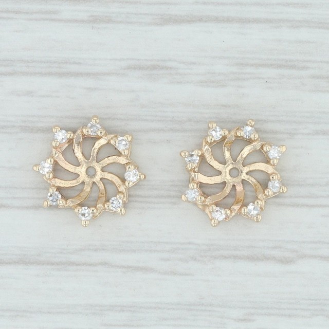 Halo Diamond Earring Enhancers 14k Yellow Gold for Stud Earrings Round