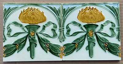 BELGIUM ANTIQUE ART NOUVEAU MAJOLICA 2 TILES SET C1900 | eBay