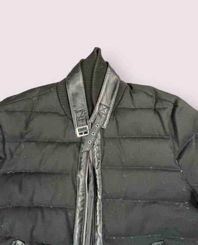 THE KOOPLES Black Men’s Quilt Down Jacket Puffer Style Ribbed Bomber Size L - Picture 3 of 11
