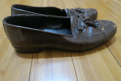 VTG Bally Brown Leather Tassel Dress Loafers Woven Toe Men display picture 2