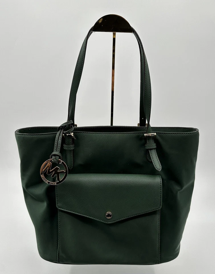 Bolso de Mano Michael Kors Nylon Jet Set Nylon Cuero Saffiano Verde Esmeralda