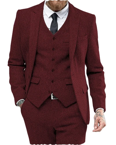 Mens 3 Piece Suit Groom Wedding Wool Blend Tweed Herringbone Suit 42 44 46 48 50 - Picture 10 of 33