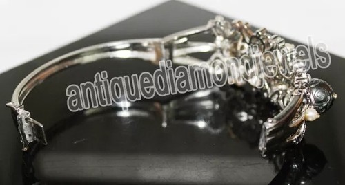 0.12ct Rose Cut Diamond 925 Silver Pearl Wedding Bracelet - Picture 2 of 7
