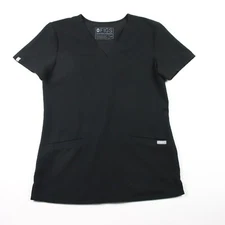 FIGS Technical Scrub Top Womens XS Extra Small Black Stretch Short Sleeve V-Neck
