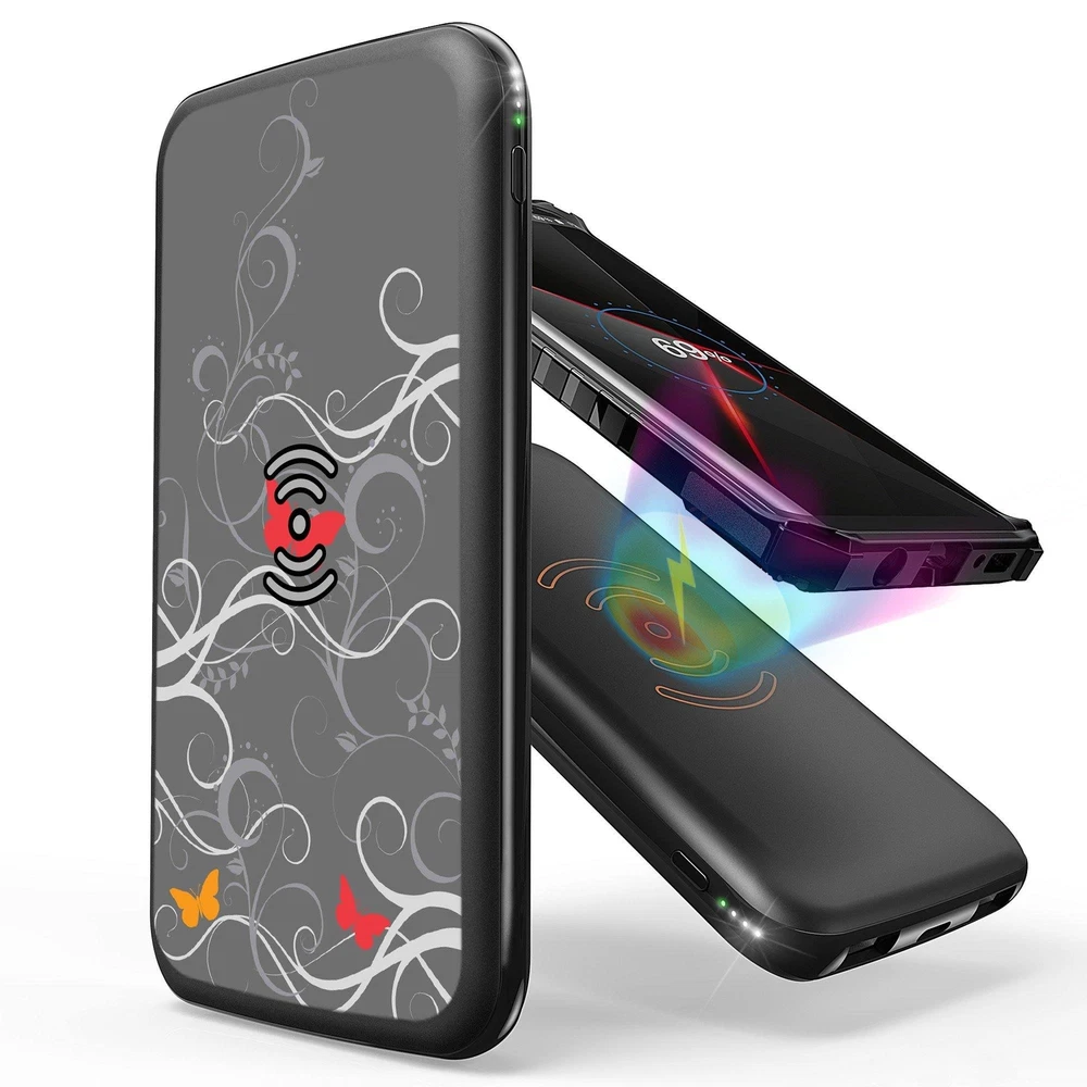 10000mAh Power Bank with QI Wireless Charging in Black