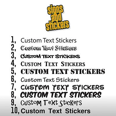 2 Custom Text Personalised Name Stickers Decals Car / Window / Van / Stationary