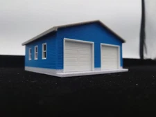 Updated! 1:64 Scale-RH Door-Blue Two 2 Car Garage w/ Movable Door and Roof