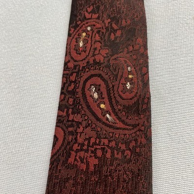 Vtg 40s 50s Tie Rayon Atomic MCM Deco Medallion Mob Boss Black Red Slim 2.3x55''