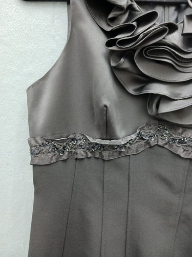 JS Collections Women's Sheath Knee Length Dress 10 Gray Solid Ruffle - Picture 3 of 14